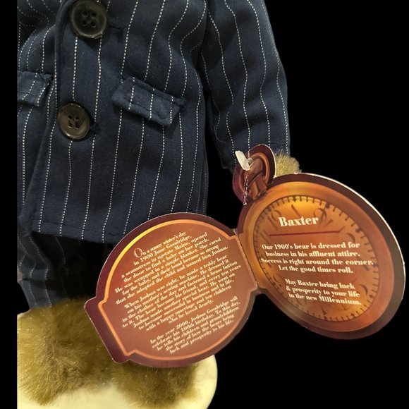 Vintage Brass Button Bears Baxter 20th Century Collectibles with Stand 14” - Picture 7 of 8